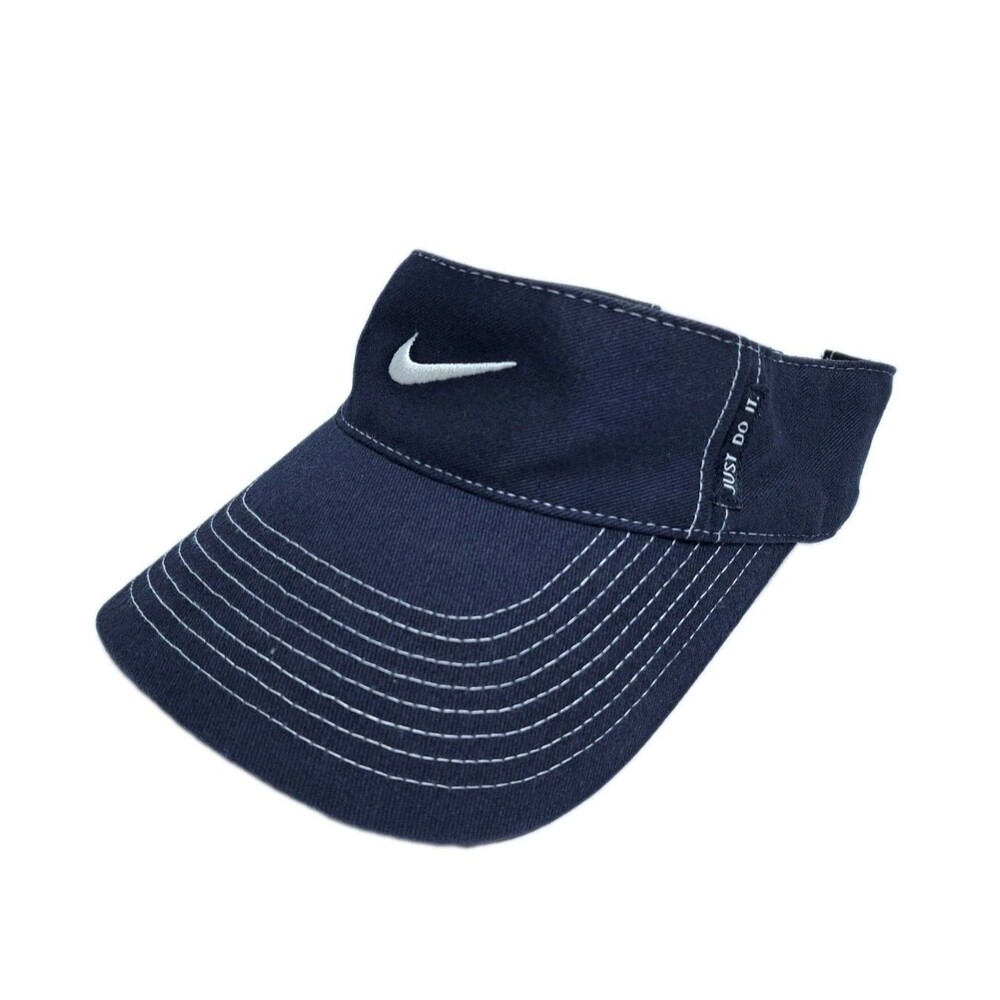 Nike Golf Visor Adjustable Hat Cap Blue White Solid Swoosh Logo Retro Vintage